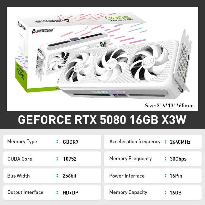 AX Gaming GeForce RTX 5080 X3W 16GB – 16GB GDDR7, 256-Bit, 30Gbps, 4K/8K Gaming & AI Rendering Graphics Card Video Card