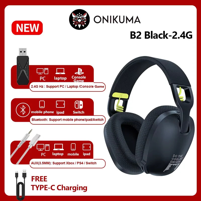 2025 New Onikuma  B2 Wireless Gaming Headset For PS5 PS4 PC 2.4GHz USB Game Headphones With Mic Ergonomic Design 5.3 Headphone