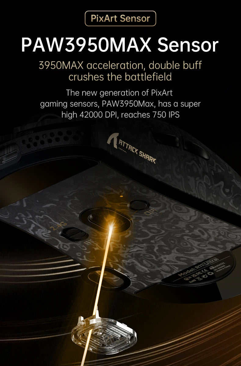 Wireless 8K Attack Shark R11 Ultra Gaming Mouse Carbon Fiber PAW3950MAX Sensor 42000DPI OMRON 100M Switch