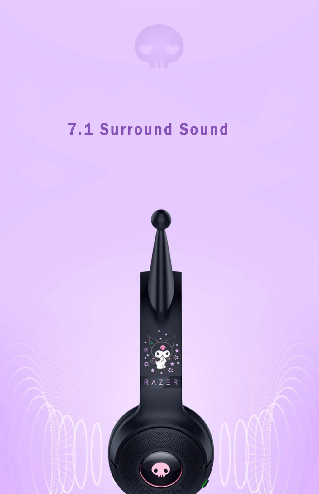 Razer Sanrio Kuromi Edition Kraken V3 X Wired USB Headset with HyperClear Cardioid Microphone and TriForce 40mm Drivers