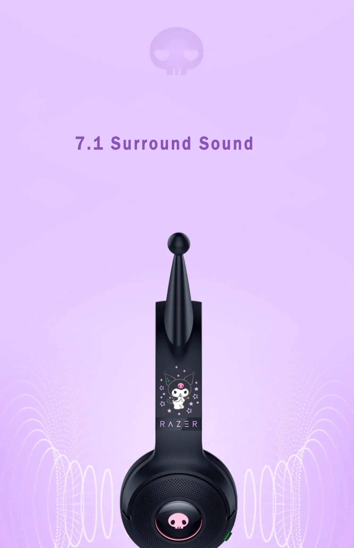 Razer Sanrio Kuromi Edition Kraken V3 X Wired USB Headset with HyperClear Cardioid Microphone and TriForce 40mm Drivers