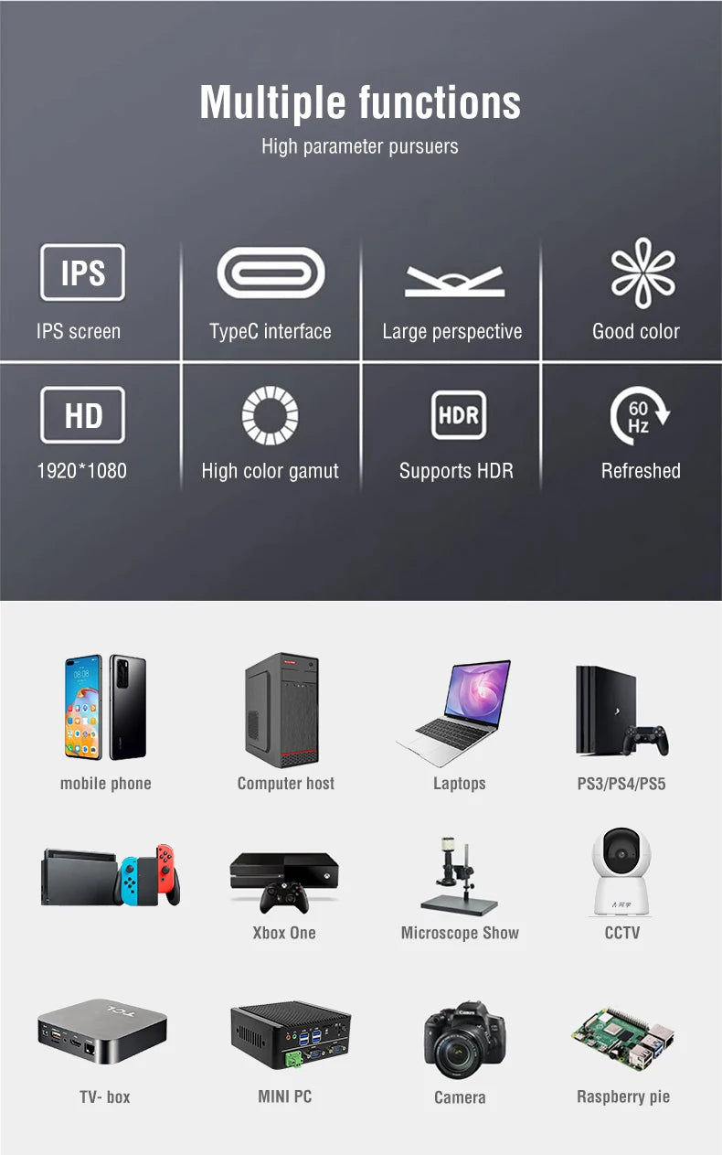 Anmite 14 Inch Touch Screen Portable Monitor 100%sRGB 400cd/m2 Gaming Computer Expand Display For XBox PS4/ 5 Switch Loptop