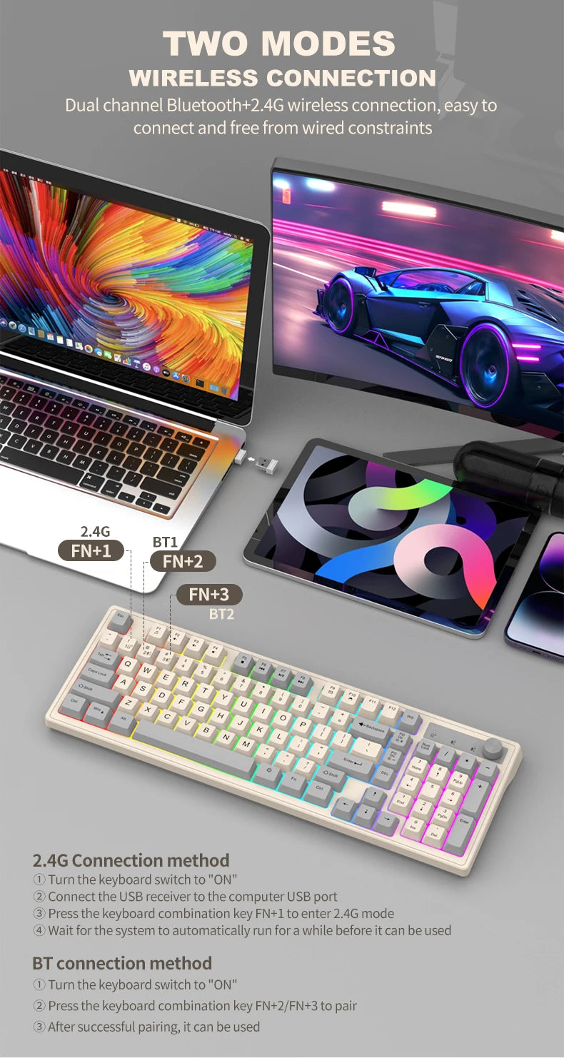 Dual Bluetooth Mechanical Keyboard Dual Modes BT5.0 2.4G Wireless Keyboard RGB Backlight Gaming Keyboard For  PC Laptop Tablet