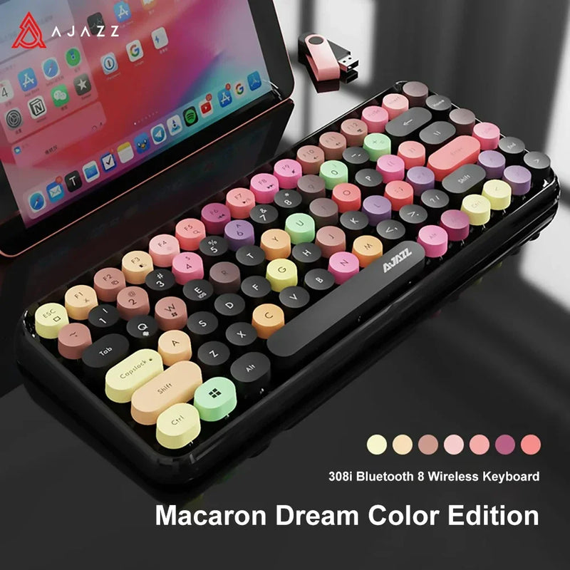 Ajazz 308I Wireless Keyboard 84 Keys Round Keycap Bluetooth Keyboard Portable 2.4GHz Numeric Keypad for Tablet Laptop Android