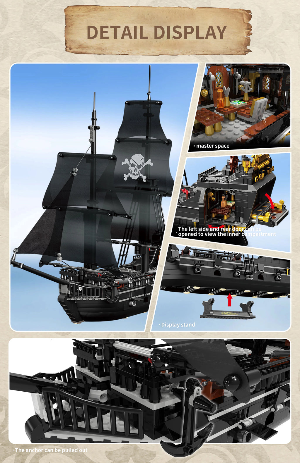 Black Pirate Ship Building Blocks Skeleton Ghost Boat Model Assembly Bricks Toys Desktop Decoration Kid Birthday Boy Adult Gifts
