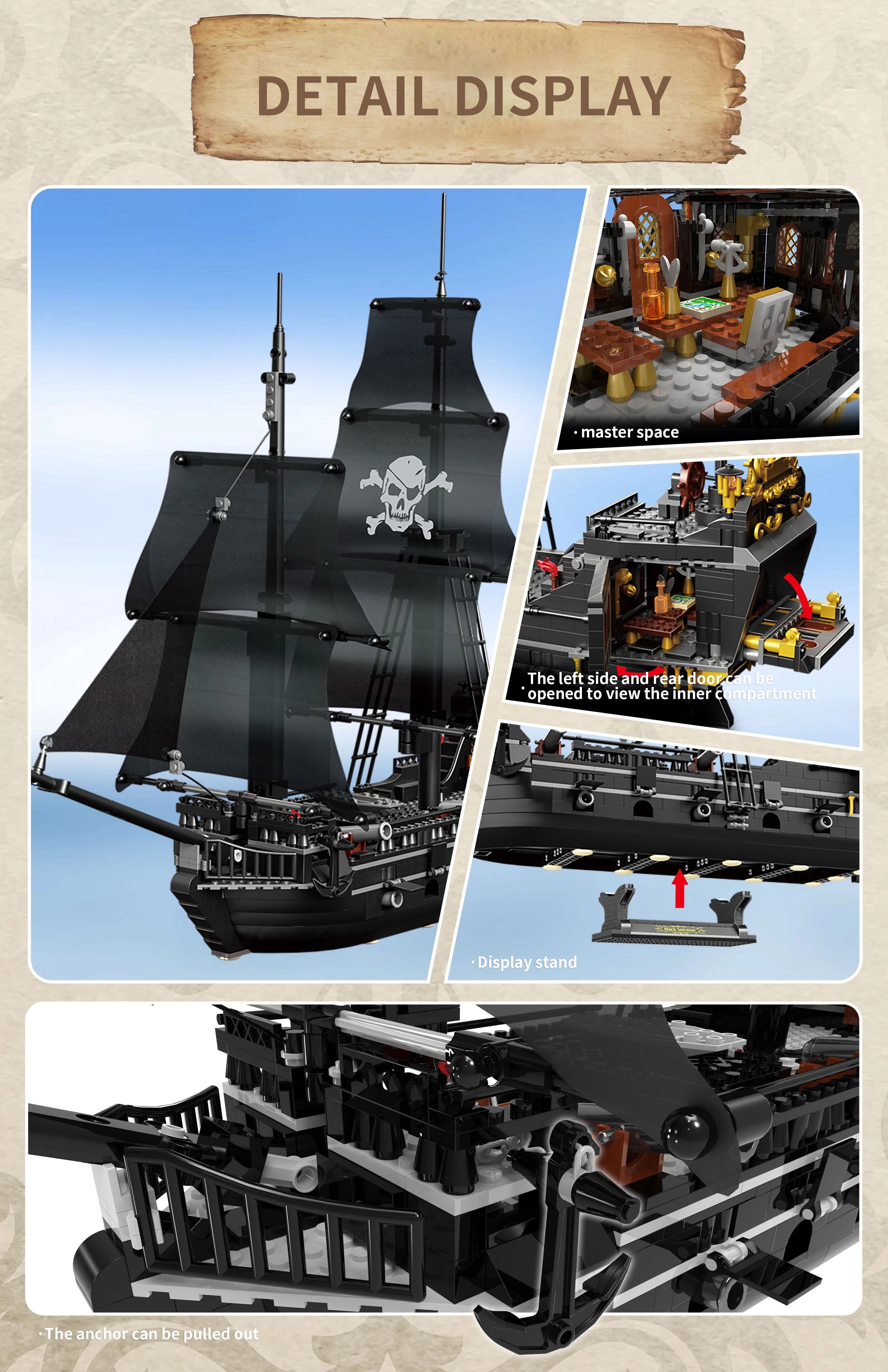 Black Pirate Ship Building Blocks Skeleton Ghost Boat Model Assembly Bricks Toys Desktop Decoration Kid Birthday Boy Adult Gifts
