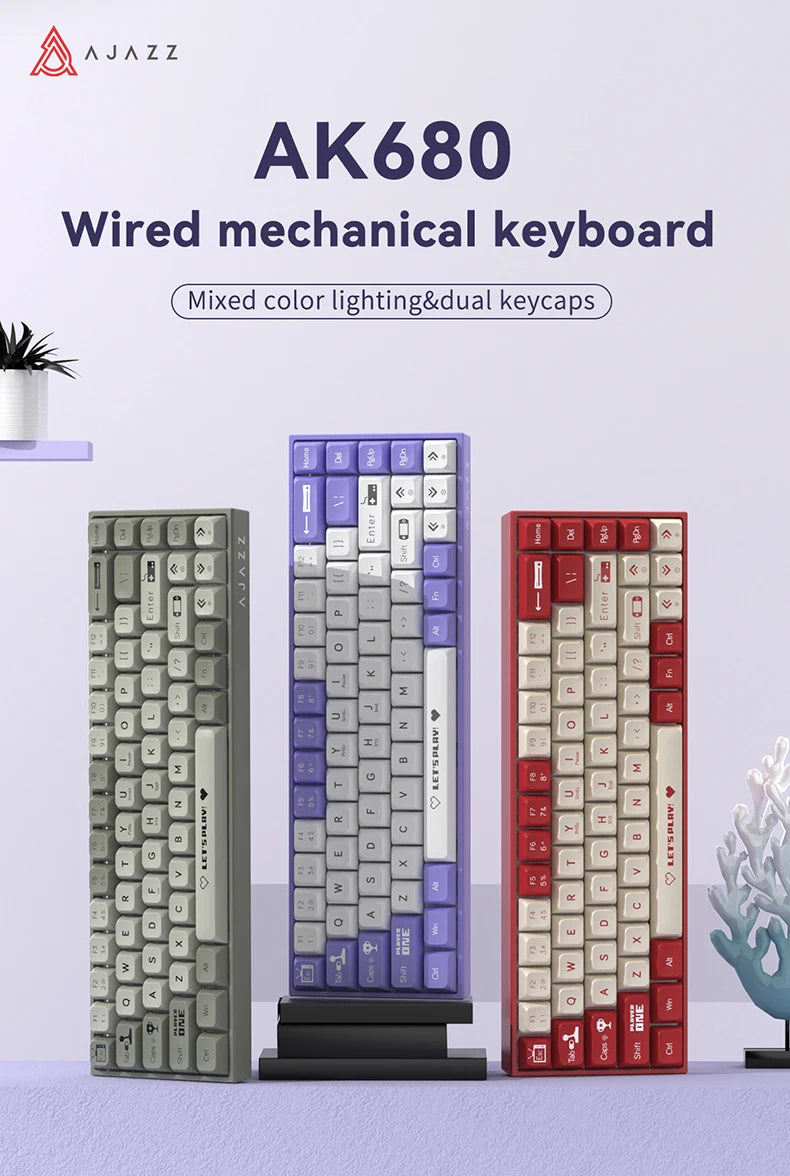 AJAZZ AK680 Gaming Mechanical Keyboard ABS Keycap 68 Keys Wired Wireless Bluetooth Keyboard Hot Swap Custom Gasket for Pc Laptop