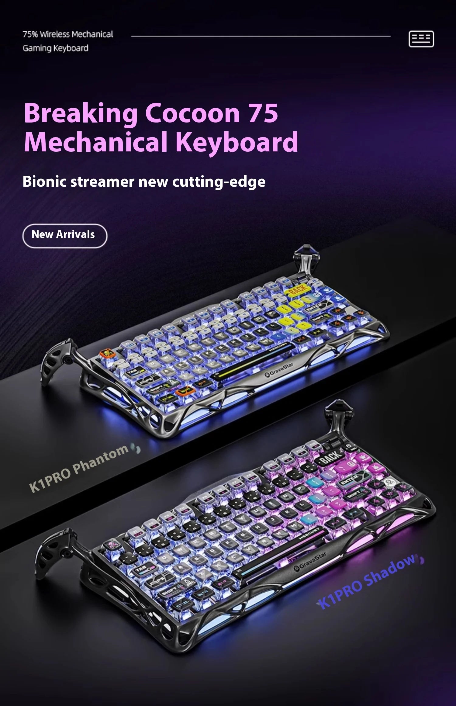 Gravastar 75k1pro Mechanical Keyboard Wireless Gaming Esports Professionali Keyboard Aluminum Customization Computer Peripherals