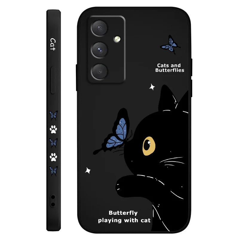 Cat Butterfly Phone Case For Samsung Galaxy A55 A35 A25 A15 A16 A06 A05 A05S A54 A34 A24 A14 A04 A04S A04E 4G 5G Cover