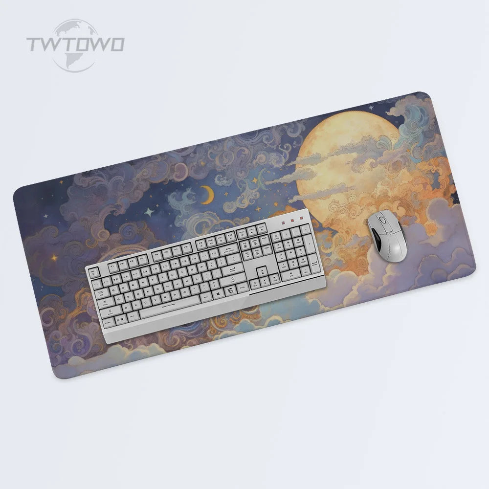Mouse Pad Gamer Moon And Sea Starry Night XL Mousepad XXL Mechanical Keyboard Pad Natural Rubber Carpet Soft Computer Table Mat