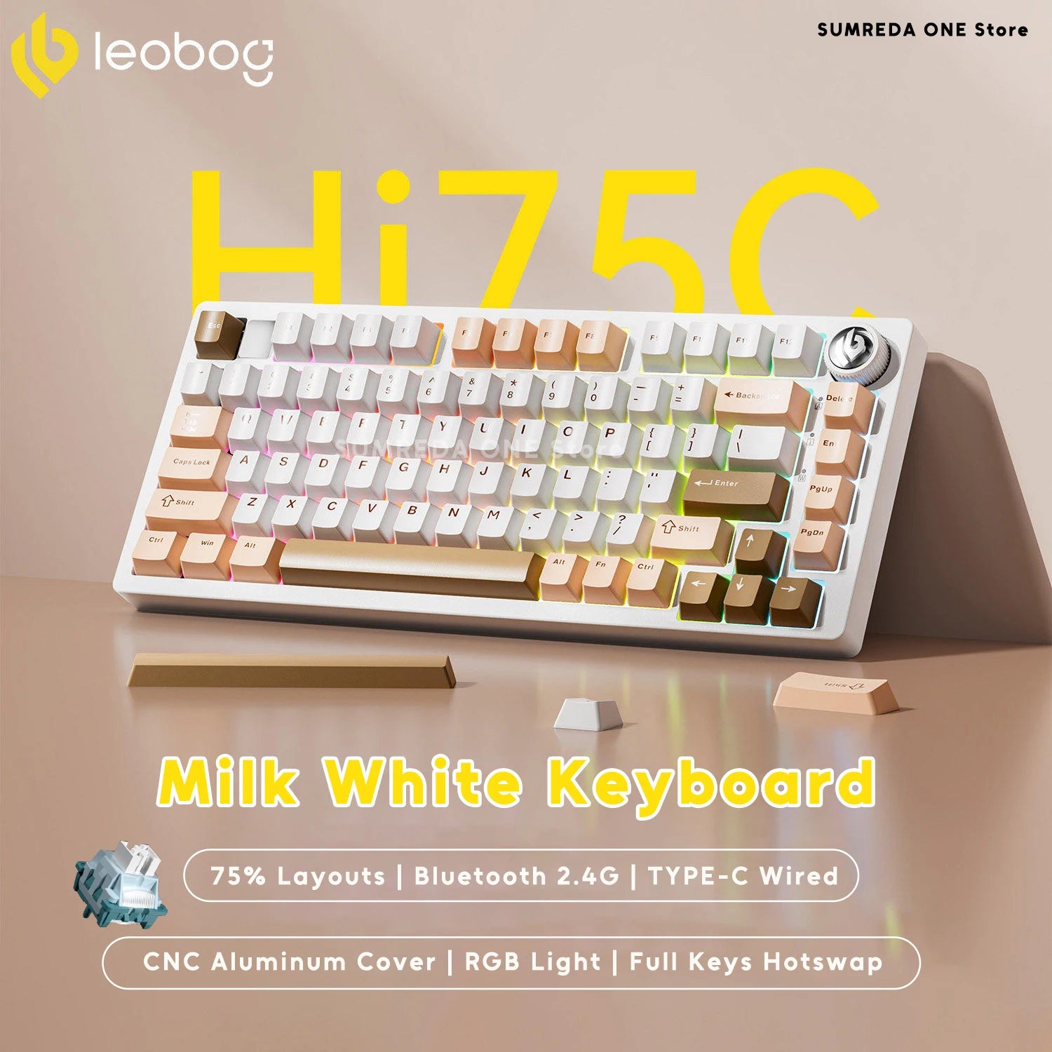 Leobog Hi75C Pro Aluminum Gasket Mechanical Keyboard | Wireless Tri-Mode, Hot-Swap & RGB | 75% Custom Gaming Keyboard