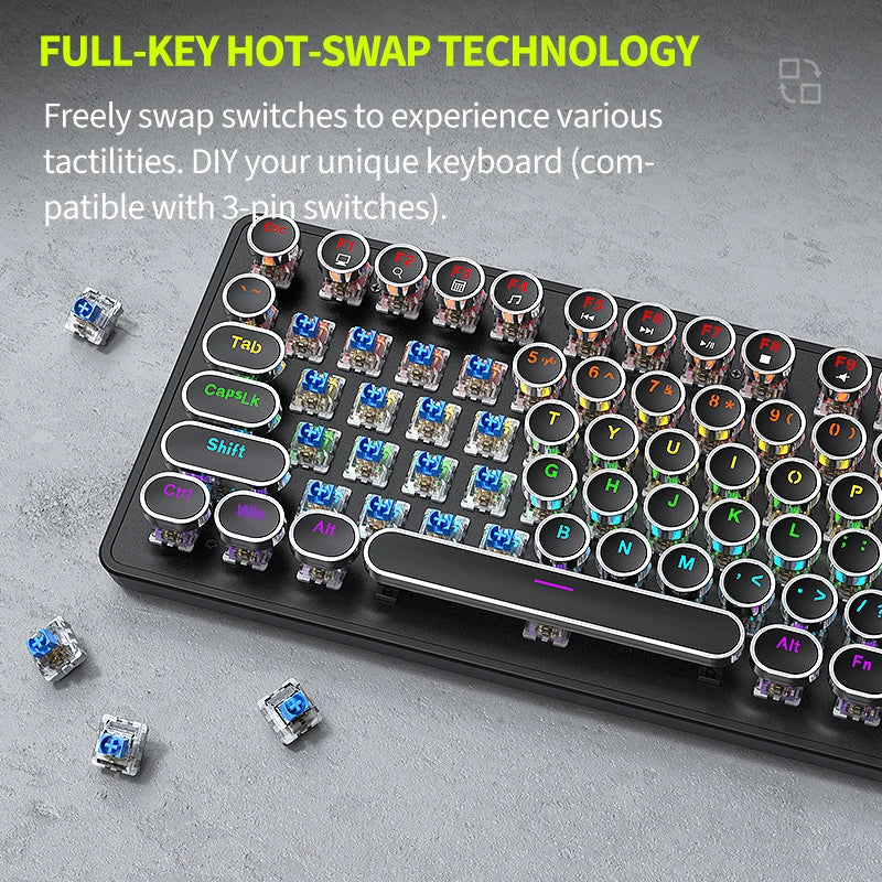 APAYADO K82 Wired Steampunk Mechanical Keyboard 75% Compact 82-Key Hot-Swappable RGB Retro Gaming Keyboard Multifunctional Knob
