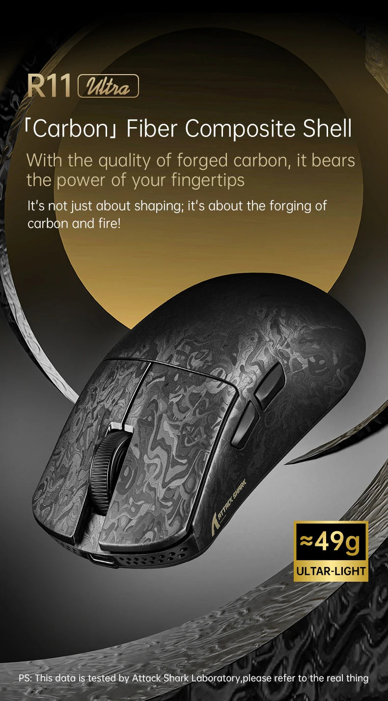 Wireless 8K Attack Shark R11 Ultra Gaming Mouse Carbon Fiber PAW3950MAX Sensor 42000DPI OMRON 100M Switch