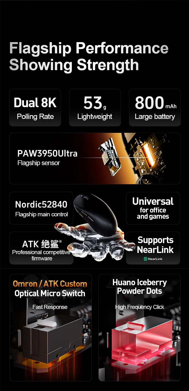 ATK Dragonfly A9 Ultra Wireless E-sports Gaming Mouse Ultra-lightweight Tri-mode Dual 8K Ergonomic Mice A9 Plus PAW3395/3950