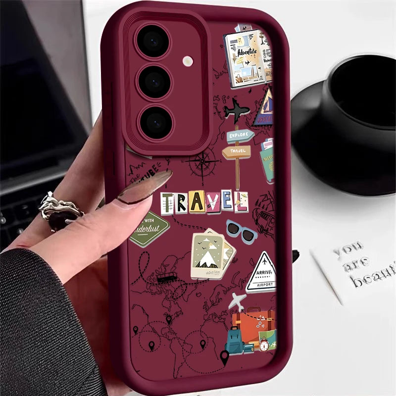 Travel Map Pattern TPU Case For Samsung Galaxy S25 Edge S22 S23 Ultra S24 FE A56 A36 A26 A55 A16 A15 A35 A25 A54 5G Phone Cover