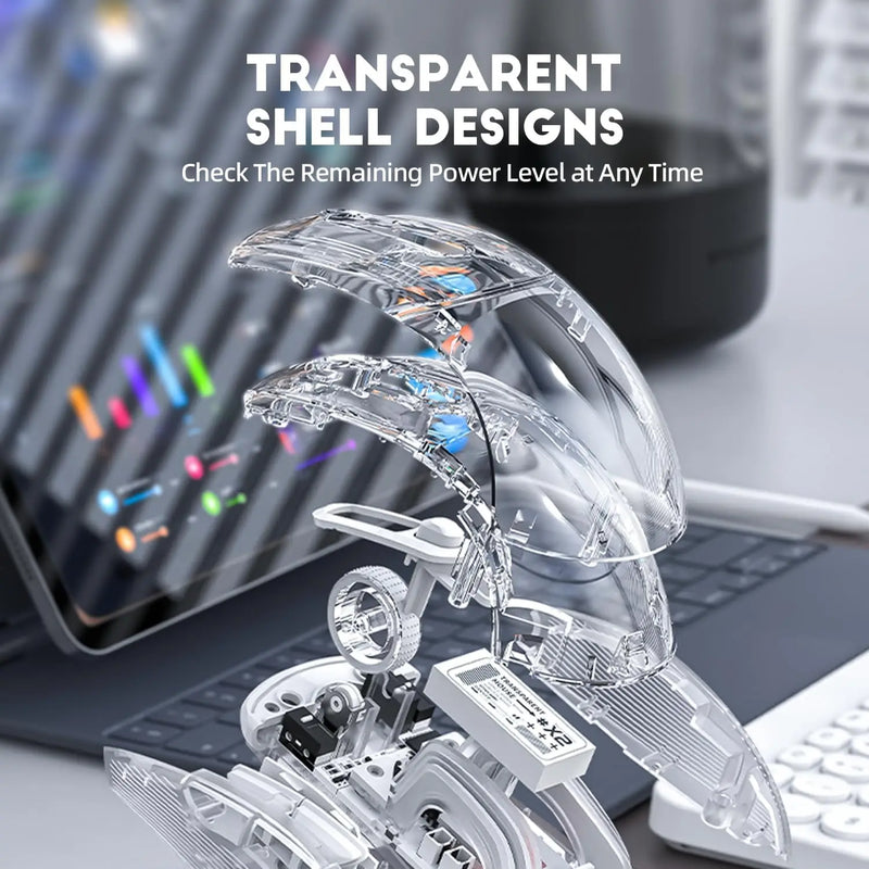 ATTACK SHARK X2Pro Wireless Gaming Mouse with RGB Charging Dock,Tri-Mode Mute Mouse RGB Backlit,Transparent Shell,PixArt 3212