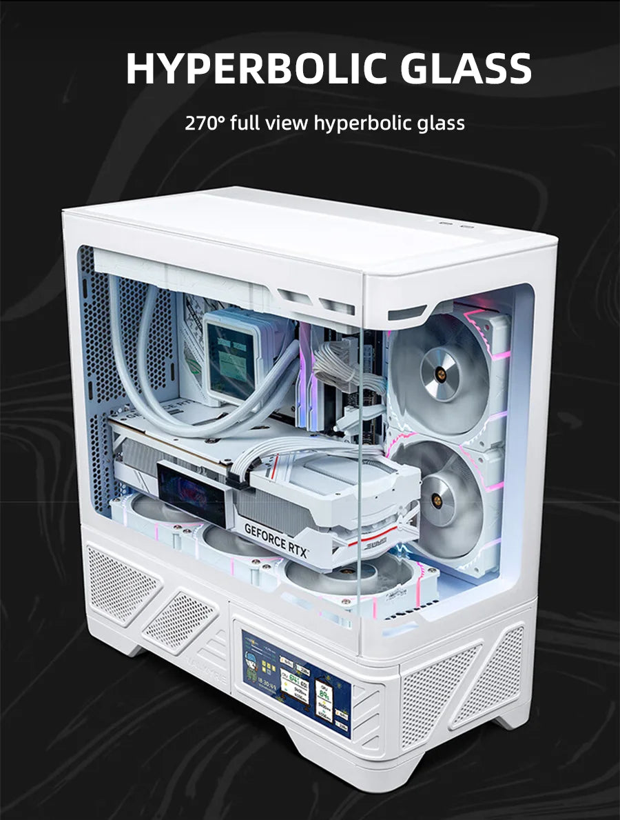 VALKYRIE M-ATX PC Case Gaming Desktop Case VK03-M LCD Supports 360 Water Cooling 6.2-inch Touchscreen Glass 270° Sea View Room