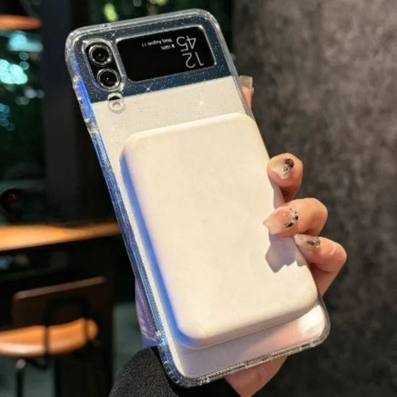 Transparent Glitter Magnetic Phone Cover For Samsung Z Flip7 5 Wireless Charge Cases For Galaxy Z Flip 6 flip4 zflip3 Bling Case