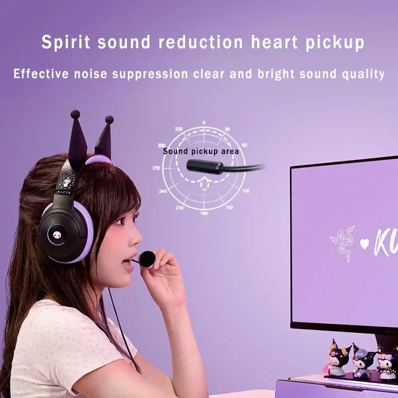 Razer Sanrio Kuromi Edition Kraken V3 X Wired USB Headset with HyperClear Cardioid Microphone and TriForce 40mm Drivers