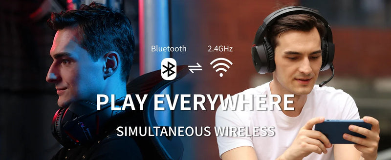 BINNUNE BW01 Wireless Gaming Headset with Mic for PC PS4 PS5 2.4G Bluetooth USB Gamer Headphones with Mic for Laptop Computer