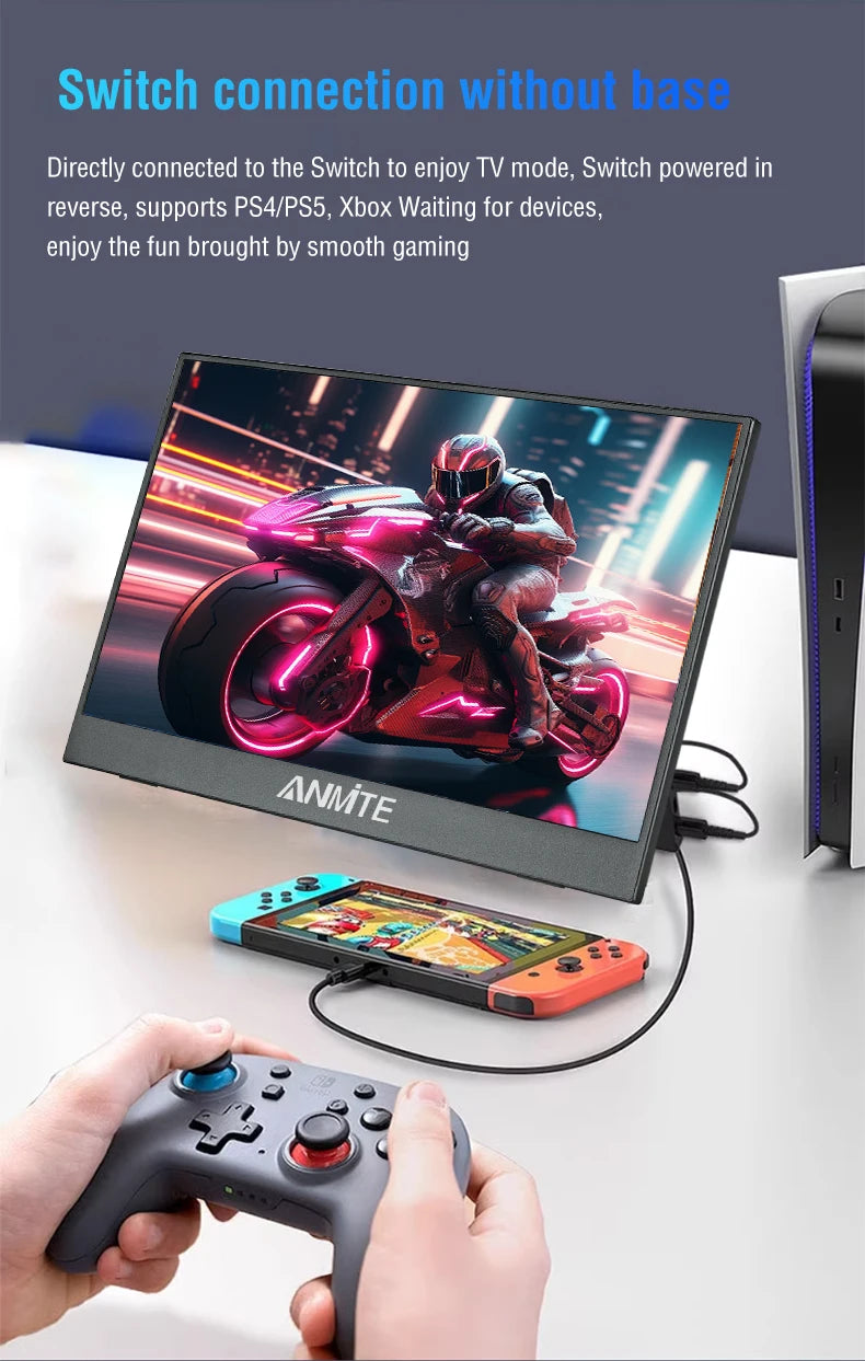 Anmite 14 Inch Touch Screen Portable Monitor 100%sRGB 400cd/m2 Gaming Computer Expand Display For XBox PS4/ 5 Switch Loptop