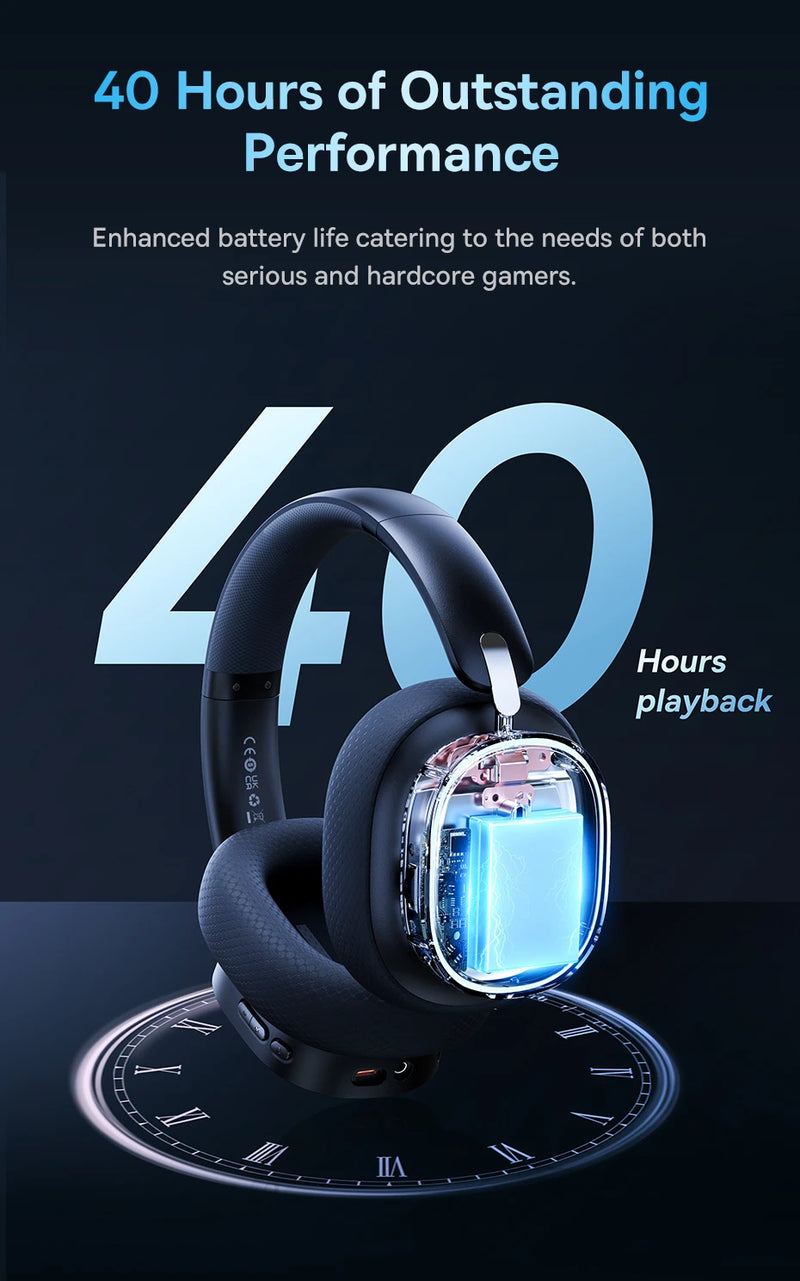 Baseus GH02 Gaming Wireless Headphone with Mic Over-Ear Headphones Bluetooth 5.3 40mm Driver 2.4G/Wireless/Cable RGB Headsets