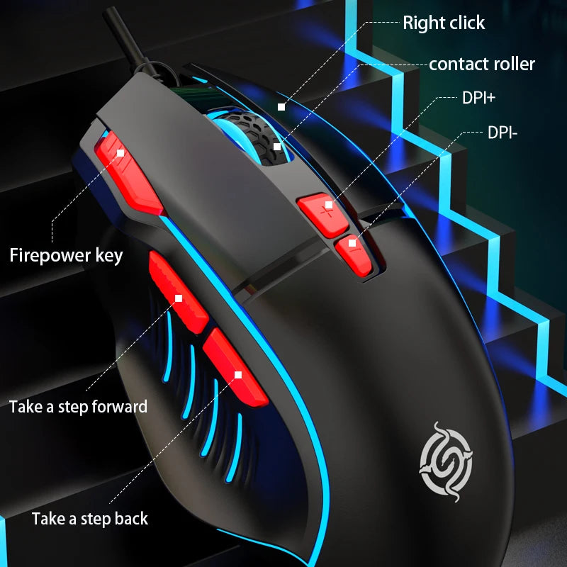 K-Snake Q6 Wired USB Gaming Mouse Desktop PC/Notebook Home Office Glow 8 Button Mouse 7200DPI Macro Programming