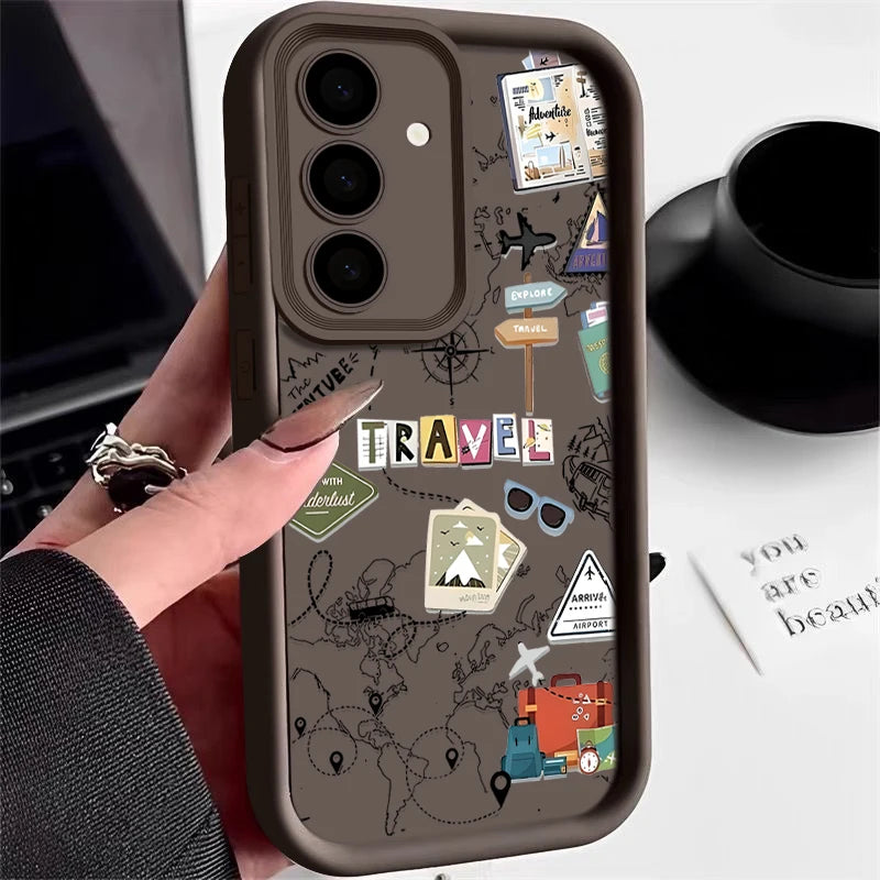 Travel Map Pattern TPU Case For Samsung Galaxy S25 Edge S22 S23 Ultra S24 FE A56 A36 A26 A55 A16 A15 A35 A25 A54 5G Phone Cover