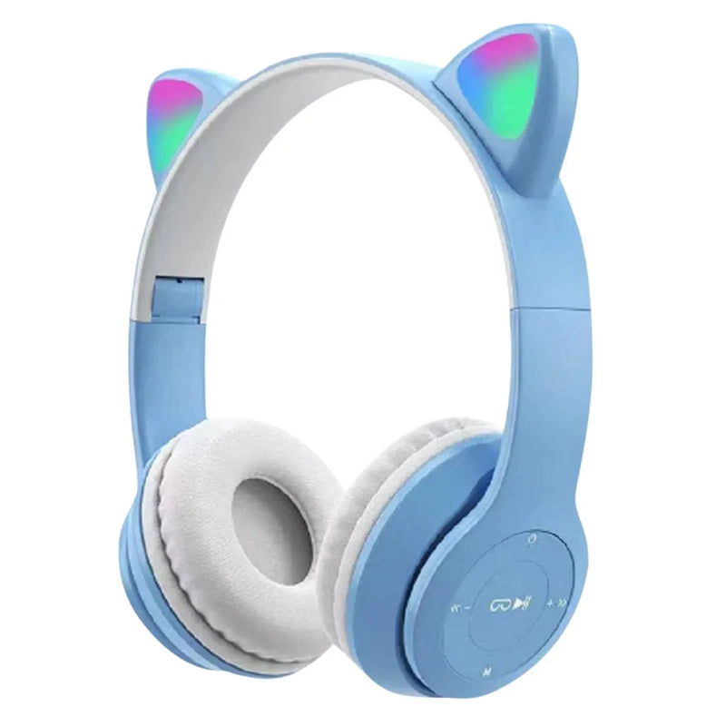 Wireless Headphones Cat Ear Bluetooth-Compatible Helmets Glow Light Over-Ear Headsets Cute Sports Headphones for Kids and Adult
