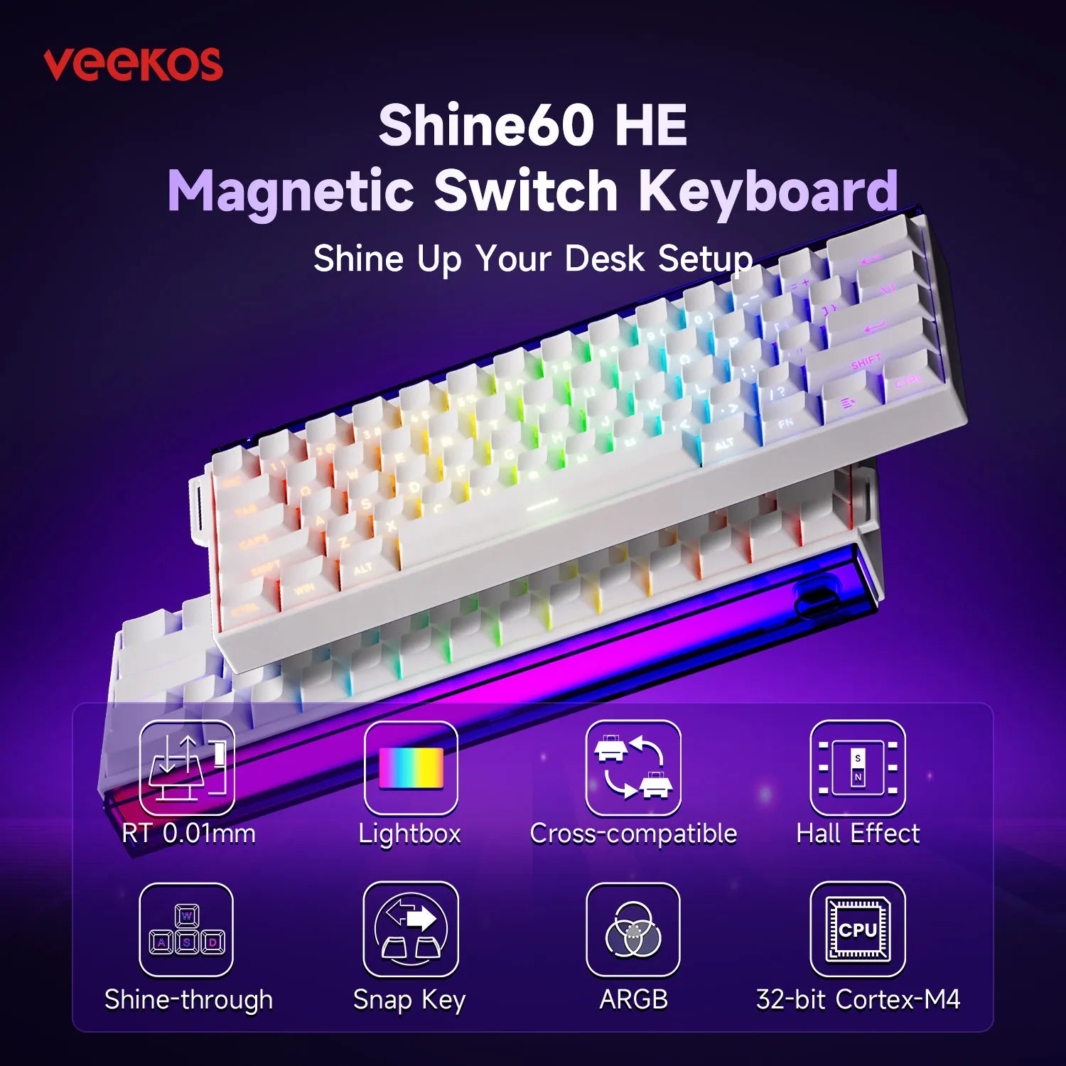AKKO x Veekos Shine60 HE Magnetic Switch Keyboard 60% Rapid Trigger Keboard RT 0.01mm Snap Key Custom Keyboard for Esports Gamer