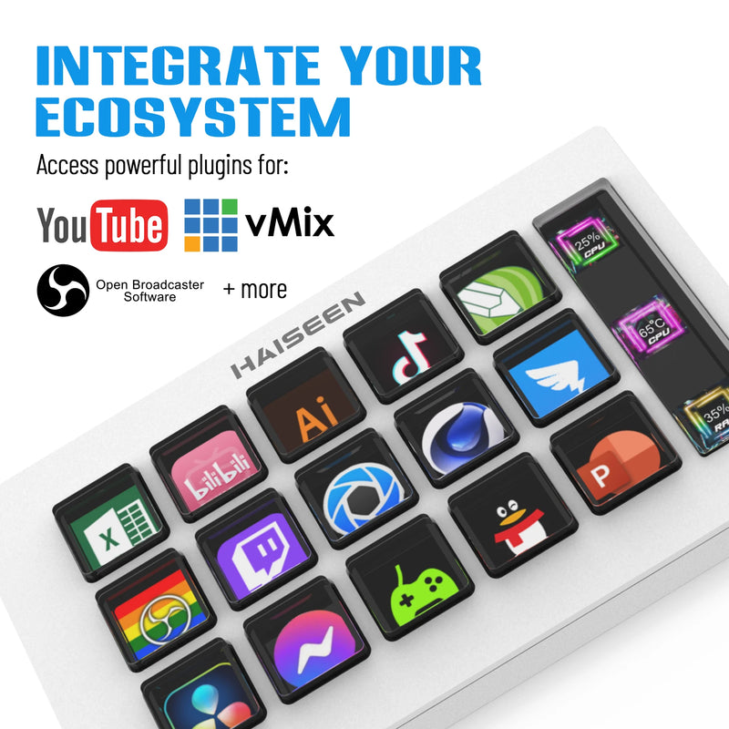 Visual Stream HAISEEN Dock Keyboard LCD Button 15Keys Live Content Creation Controller Customizable Windows/MacOS/Android/iOS