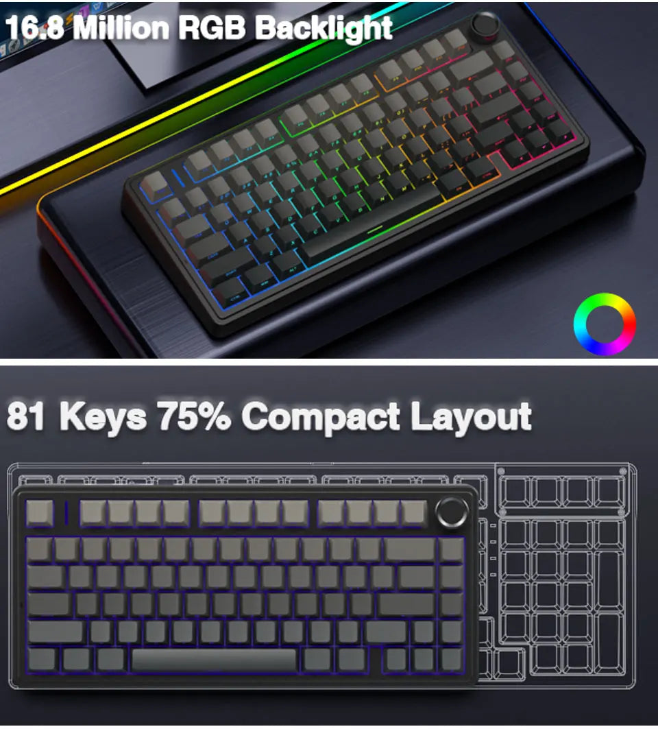 AULA F75 Wireless Game Mechanical Keyboard RGB Customized 75% Layout Side-engraving Gasket Mounted PBT Gradient Keycaps Keyboard