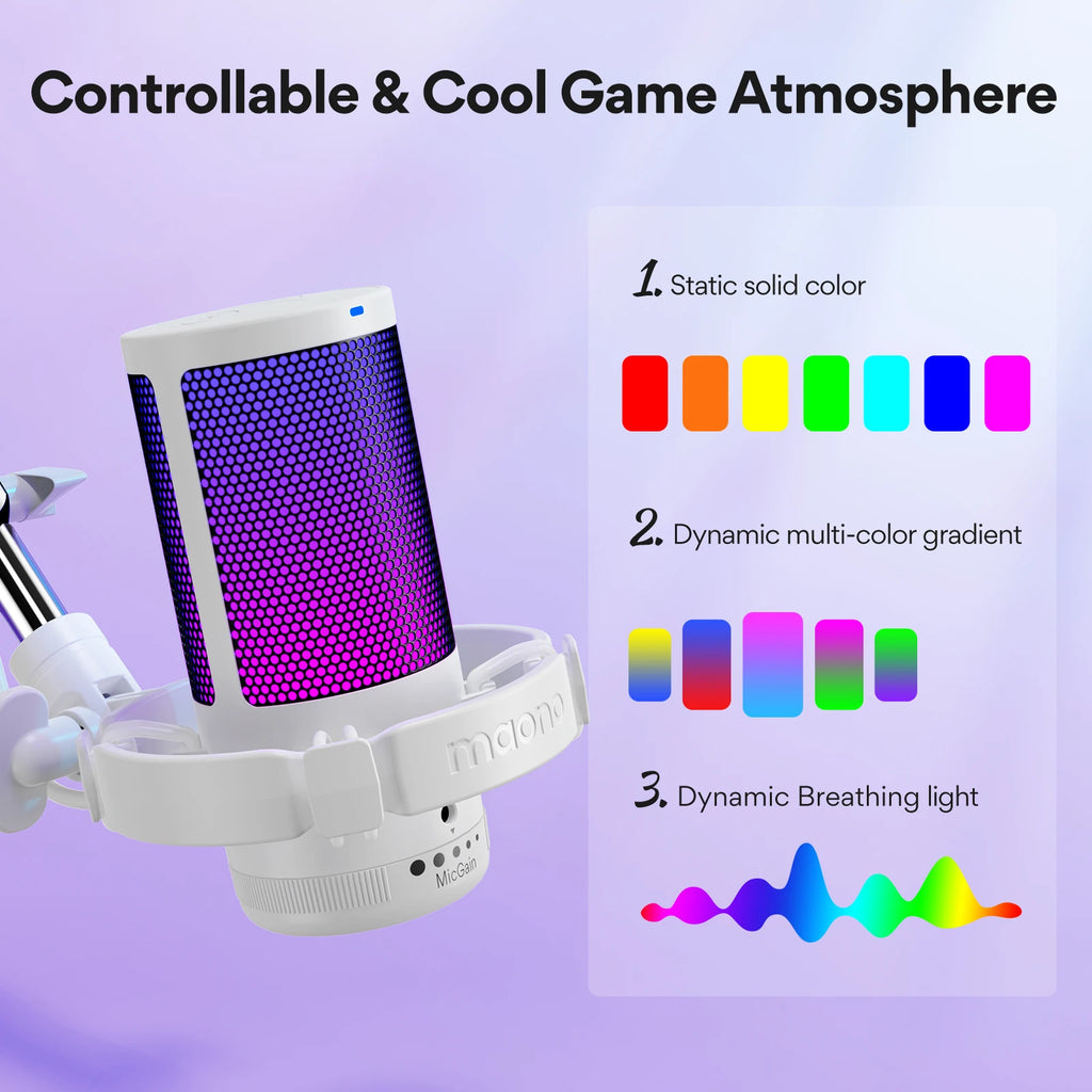 Maono Gamerwave DGM20S USB Microphone Gaming Mic Condenser Mic RGB Mic Noise Canceling Mic with Mic Gain,RGB Light,One key mute