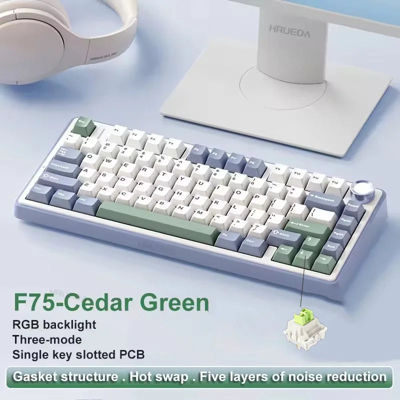 AULA F75 Wireless Game Mechanical Keyboard RGB Customized 75% Layout Side-engraving Gasket Mounted PBT Gradient Keycaps Keyboard