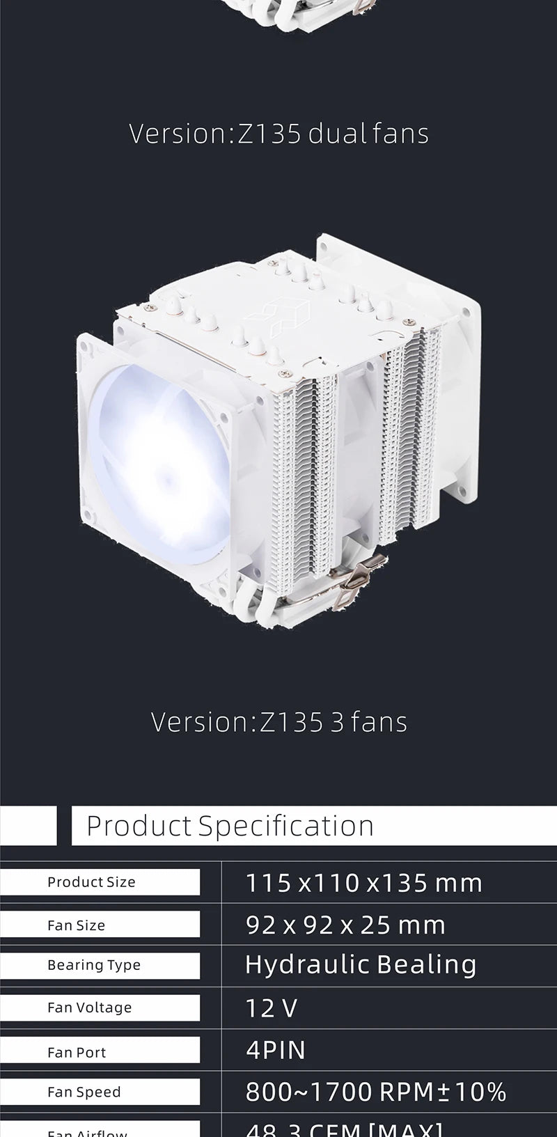 Z135 All White CPU Cooler With 6 HeatPipes Support 1700/1200/115x/AM4 Efficient 4Pin PWM ARGB Fan Quiet Ventilador Radiator