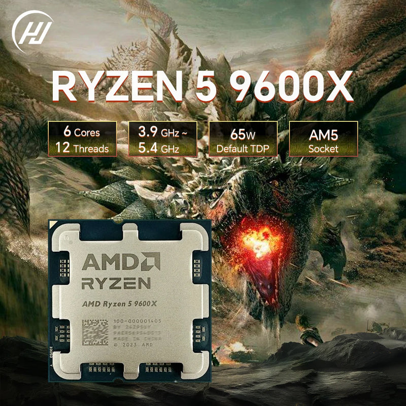 AMD Ryzen 5 9600X 6-Core 12-Thread Zen 5 5.4GHz New TDP 65W 38MB Game Cache 4NM DDR5 R5 9600X Socket AM5 Gaming CPU Processor
