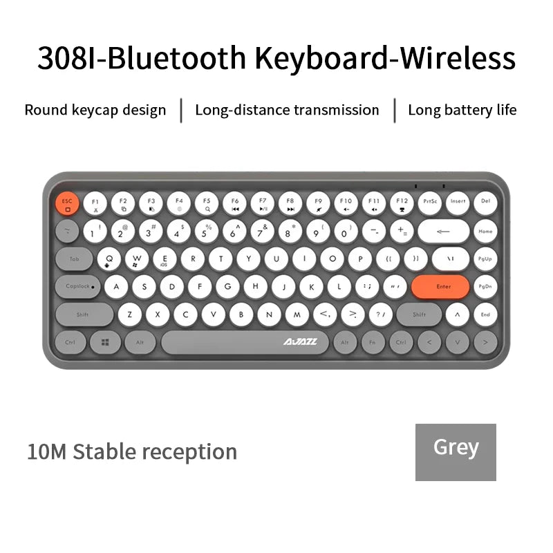 Ajazz 308I Wireless Keyboard 84 Keys Round Keycap Bluetooth Keyboard Portable 2.4GHz Numeric Keypad for Tablet Laptop Android