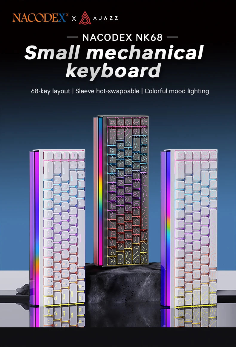 Ajazz NK68 Mechanical Gaming Keyboard full keys Hot-swappable LED strip 68 keycaps wired connection red switches