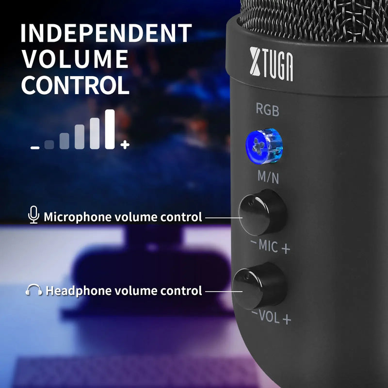 XTUGA MU2000 RGB Mini Condenser Microphone USB Interface Suitable For Gaming Voice Computer Live Streaming Video Conferencing