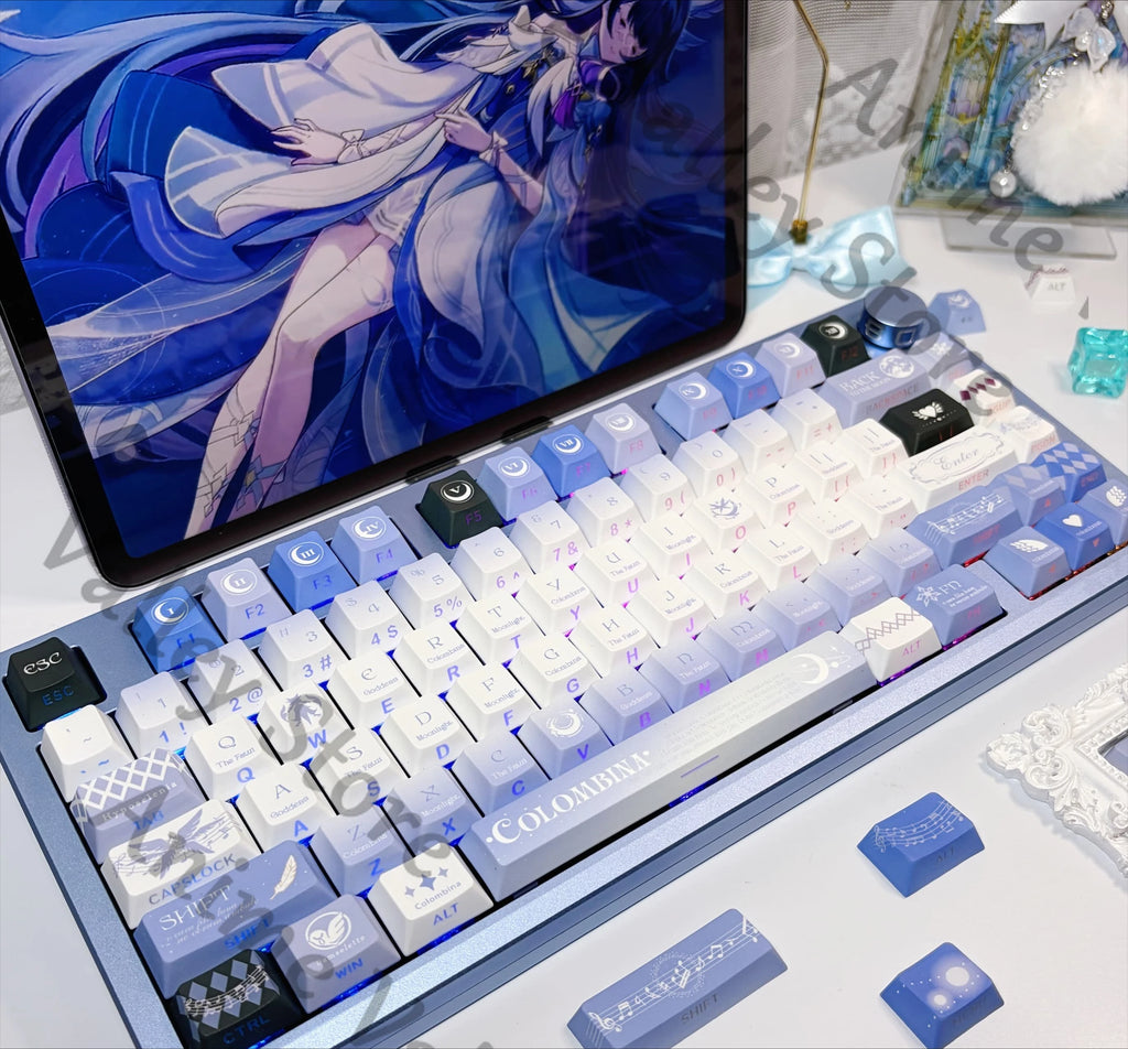 Anime Genshin Impact Columbina Cosplay Side Lighting Kforce Cartoon Keycaps PBT Mechanical Keyboard Keycap Keyboards Cap Gift