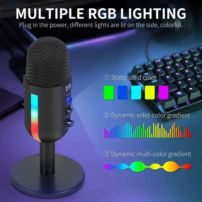 XTUGA MU2000 RGB Mini Condenser Microphone USB Interface Suitable For Gaming Voice Computer Live Streaming Video Conferencing