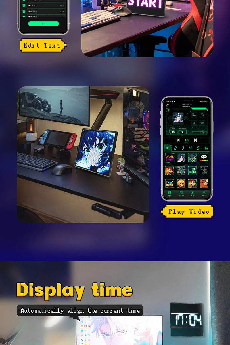 64X64 Smart LED Pixel Display RGB DIY Programmable Pixel APP Control Art Display Creative Animations For Gaming Room Decor