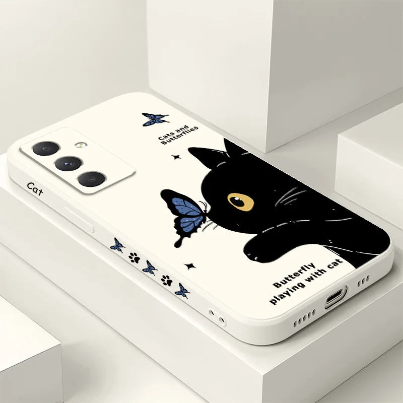 Cat Butterfly Phone Case For Samsung Galaxy A55 A35 A25 A15 A16 A06 A05 A05S A54 A34 A24 A14 A04 A04S A04E 4G 5G Cover