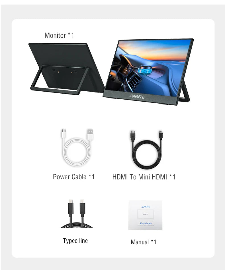 Anmite 14 Inch Touch Screen Portable Monitor 100%sRGB 400cd/m2 Gaming Computer Expand Display For XBox PS4/ 5 Switch Loptop