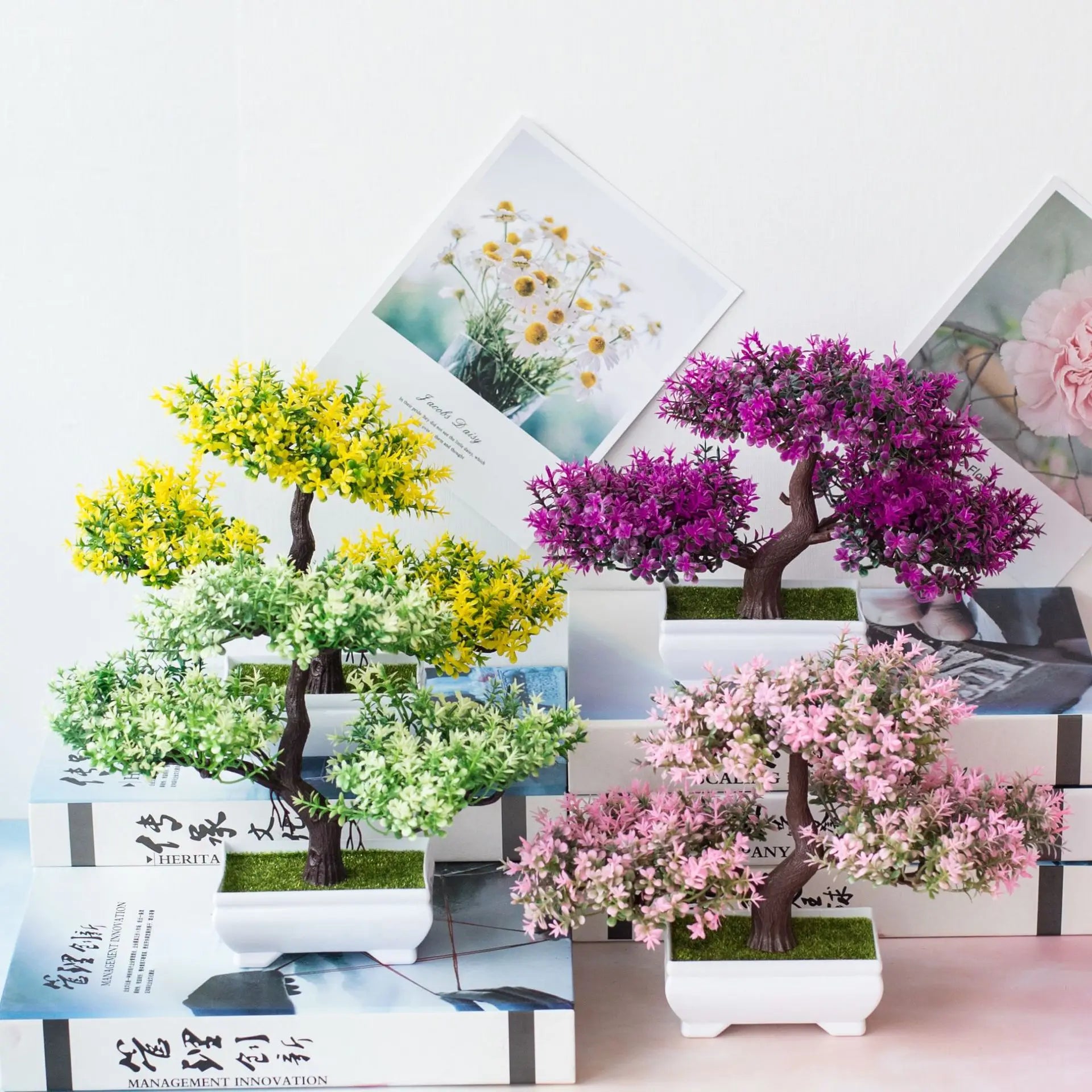 Artificial Plant Bonsai Plastic Small Tree Pot Fake Plant Flower Potted Ornaments for Home Room Table Garden Hotel Decoration