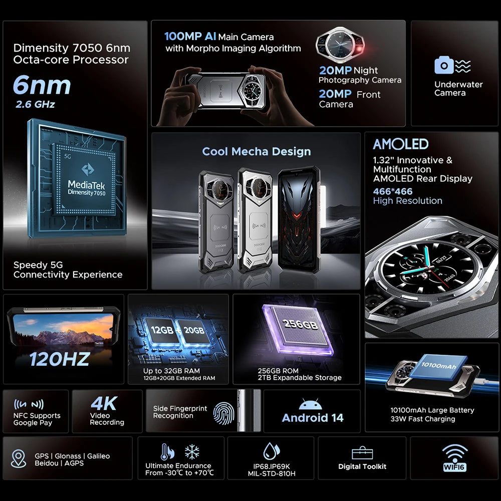 World Premiere DOOGEE S200 5G Rugged Phone 6.72" 120Hz Display 12GB RAM 256GB ROM 100MP AI Main Camera 10100mAh Android 14 NFC