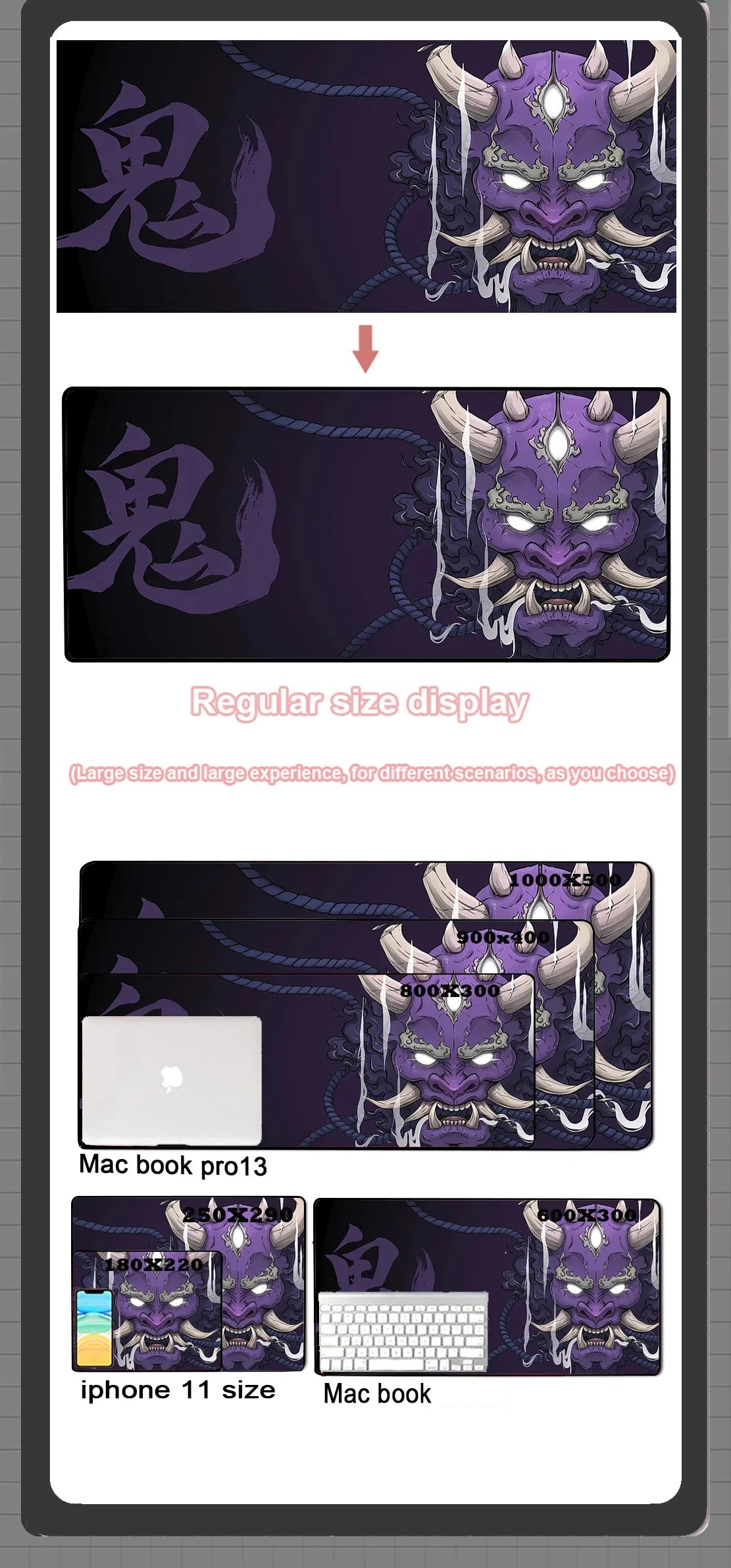 Japanese Anime Black Oni Mouse Pad Gamer Desk Mat 900x400 Non-Slip Rubber Large Playmat for Office Gaming Accessories for Gamer