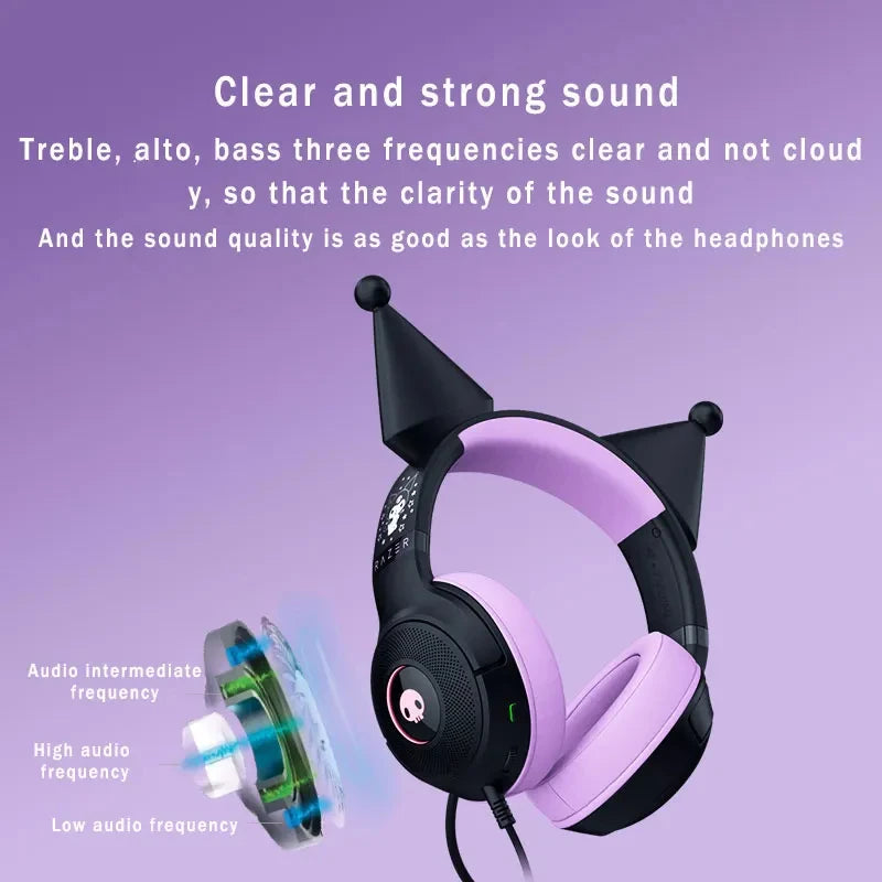 Razer Sanrio Kuromi Edition Kraken V3 X Wired USB Headset with HyperClear Cardioid Microphone and TriForce 40mm Drivers