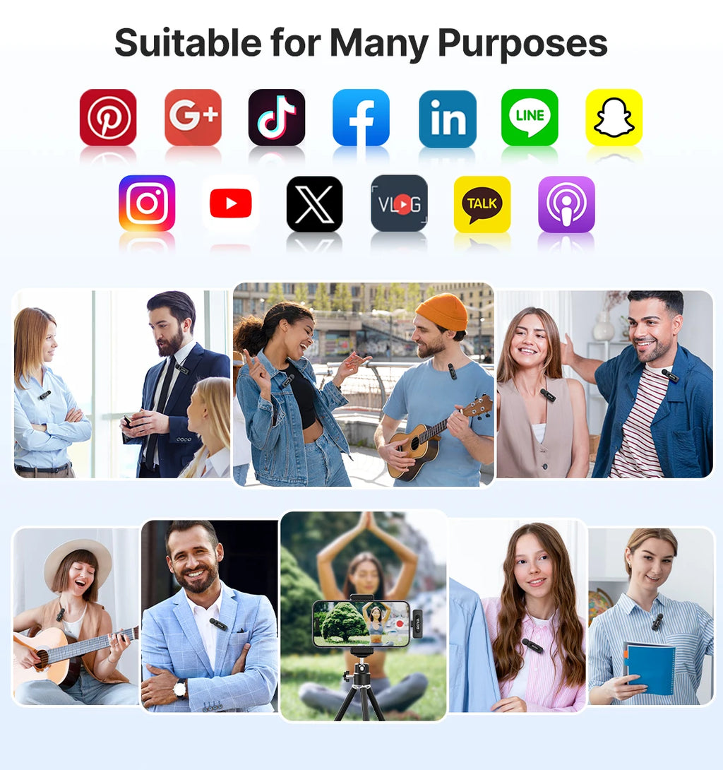 BOYA BY-V3 Wireless Lavalier Lapel Mirophone Noise-cancelling Rechargeable Mic for iPhone Android Camera Live Streaming Vlogging