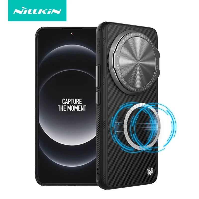 Nillkin For Xiaomi 14 15 Ultra Case CarboProp Aramid Fiber Magnetic Kevlar Aluminium Alloy Camera Lens Stand Cover